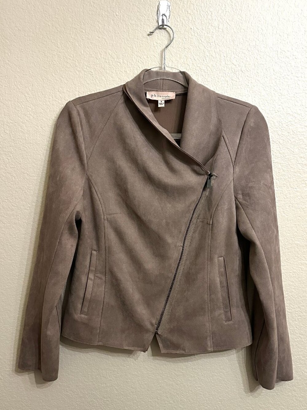 Philosophy Taupe Suede Zip Jacket